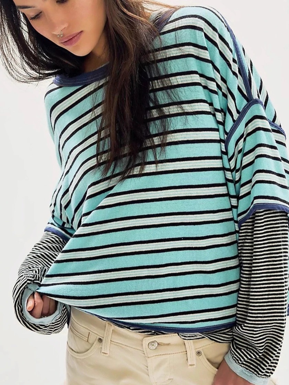 Free People We The Free Clean Rugby Tee Blue & Black